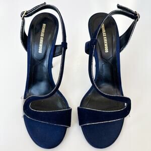 Nicholas Kirkwood Sandals Heels Navy Blue Suede Slingback Glitter Trim PVC 36